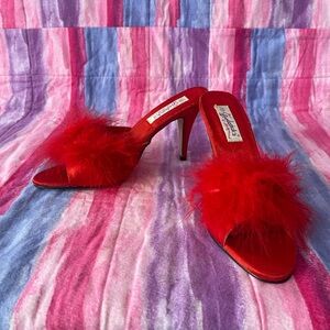 Frederick's of Hollywood Vibrant Red Feathered Heels size 10